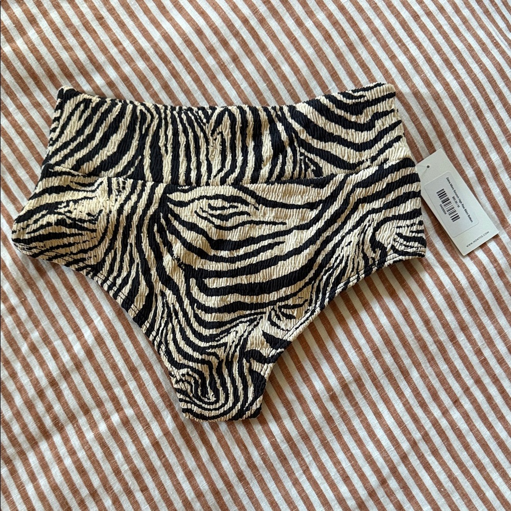 Montce - High Waist Zebra Print Bikini Bottoms - Black & Cream